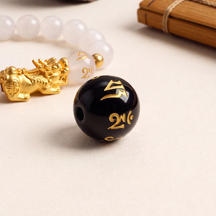 Buddha Stones Bracelet de purification Pi Xiu Om Mani Padme Hum en calcédoine d'obsidienne noire - image 16