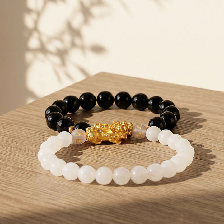 Buddha Stones Bracelet de purification Pi Xiu Om Mani Padme Hum en calcédoine d'obsidienne noire - image 13