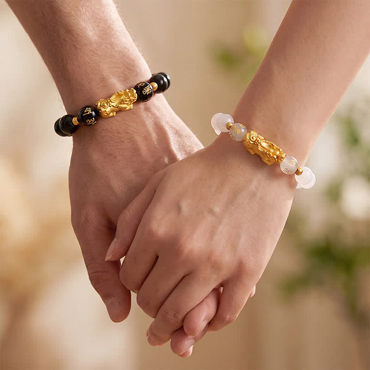 Buddha Stones Bracelet de purification Pi Xiu Om Mani Padme Hum en calcédoine d'obsidienne noire - image 15