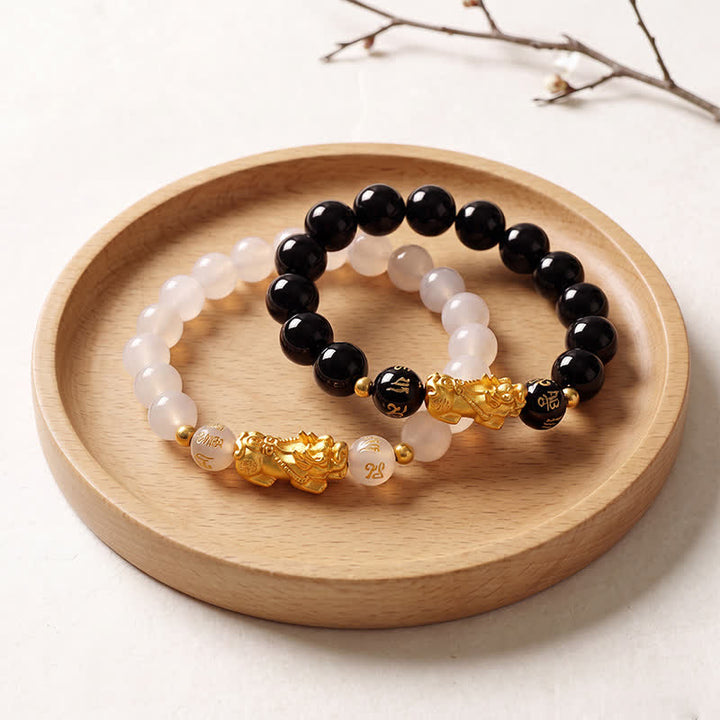 Buddha Stones Bracelet de purification Pi Xiu Om Mani Padme Hum en calcédoine d'obsidienne noire - image 12