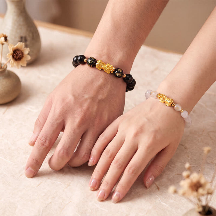Buddha Stones Bracelet de purification Pi Xiu Om Mani Padme Hum en calcédoine d'obsidienne noire - image 14