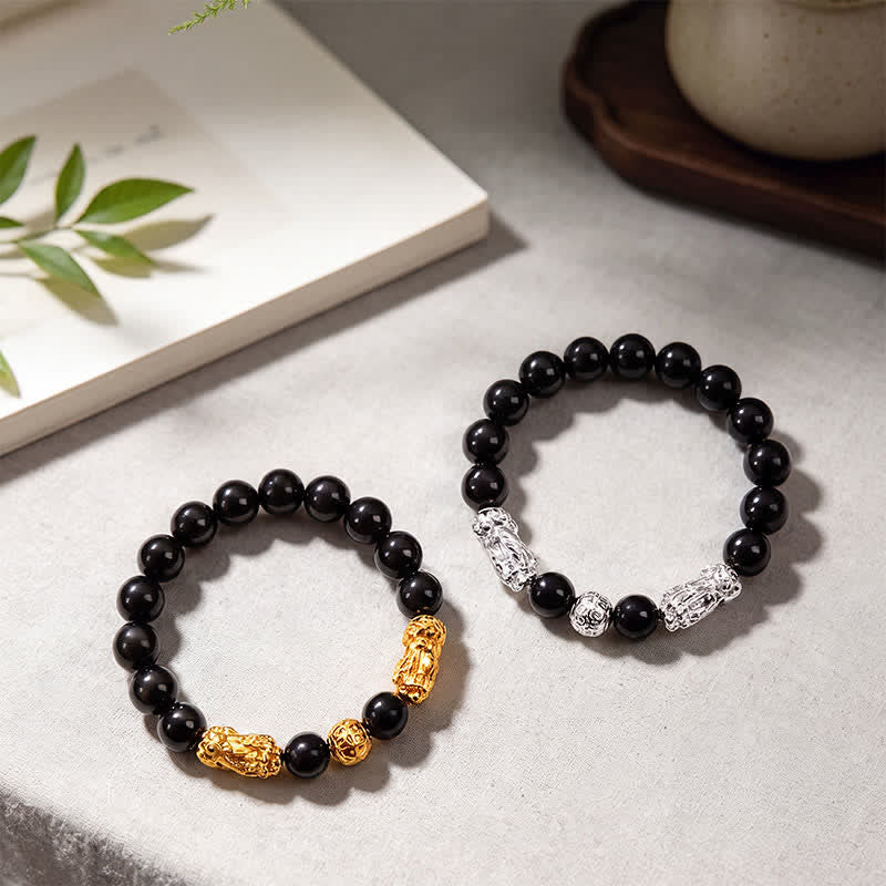 Buddha Stones Bracelet de sagesse en cuivre et obsidienne noire, double Pi Xiu Om Mani Padme Hum - image 15