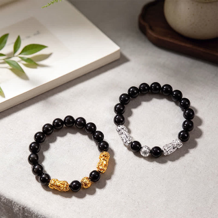 Buddha Stones Bracelet de sagesse en cuivre et obsidienne noire, double Pi Xiu Om Mani Padme Hum - image 15