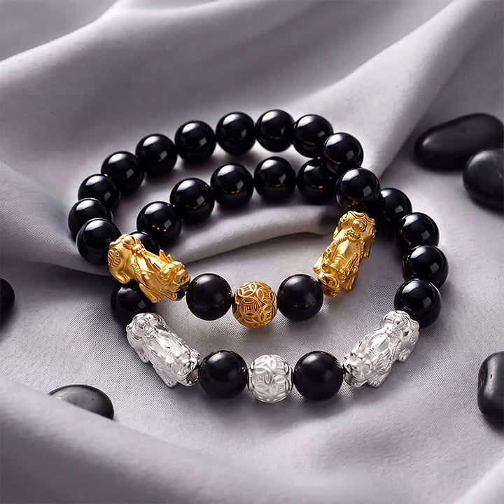 Buddha Stones Bracelet de sagesse en cuivre et obsidienne noire, double Pi Xiu Om Mani Padme Hum - image 16