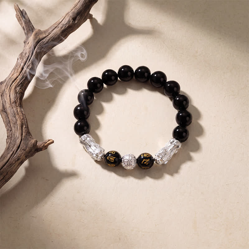 Buddha Stones Bracelet de sagesse en cuivre et obsidienne noire, double Pi Xiu Om Mani Padme Hum - image 10