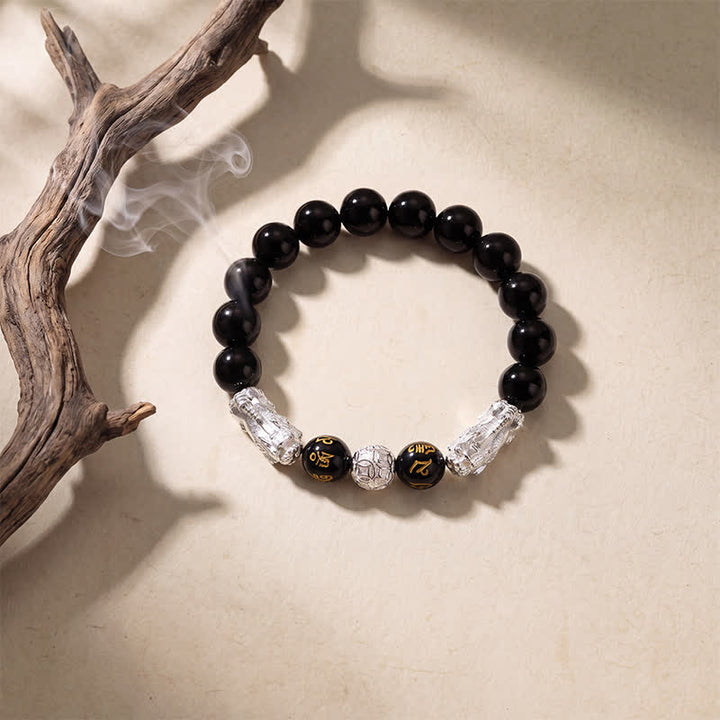 Buddha Stones Bracelet de sagesse en cuivre et obsidienne noire, double Pi Xiu Om Mani Padme Hum - image 10