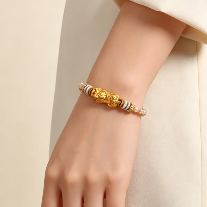Buddha Stones Bracelet Pi Xiu en cuivre et agate blanche, tissé à la main, symbole de bon augure - image 10