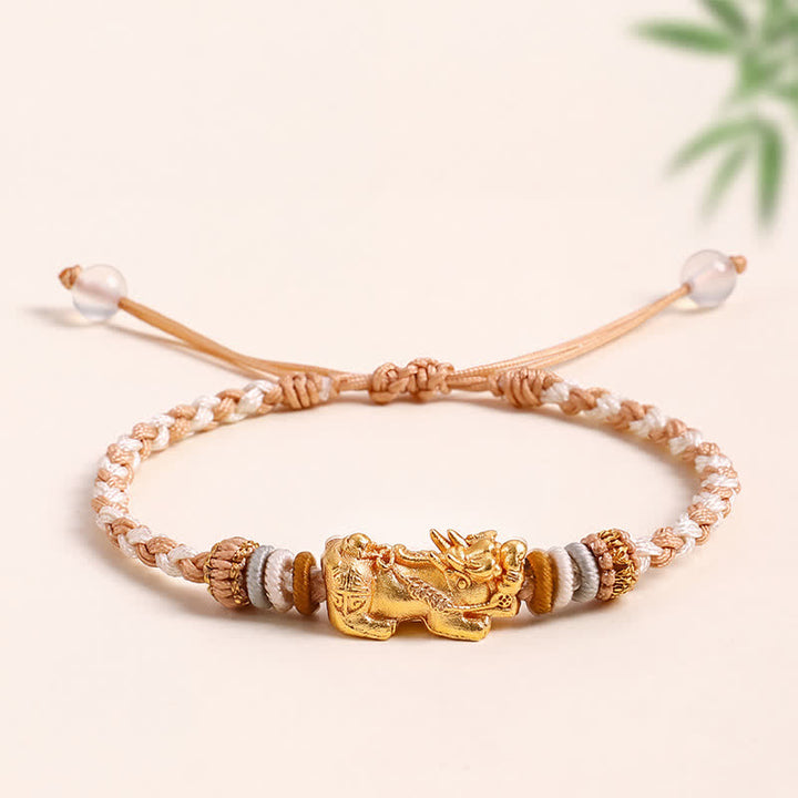 Buddha Stones Bracelet Pi Xiu en cuivre et agate blanche, tissé à la main, symbole de bon augure - Brun - image 4