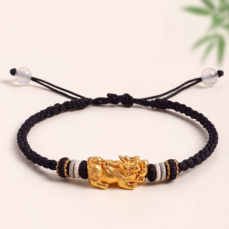 Buddha Stones Bracelet Pi Xiu en cuivre et agate blanche, tissé à la main, symbole de bon augure - Noir - image 0