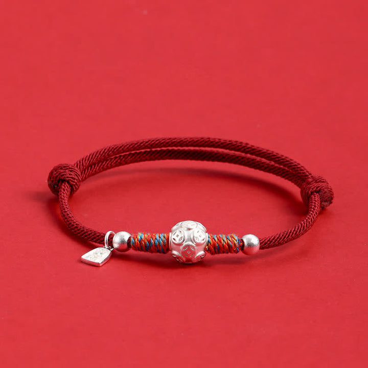 Buddha Stones Bracelet de protection tissé à la main en argent sterling 999 avec cordon rouge - Pièce de monnaie chinoise argentée, cordon rouge foncé - image 13