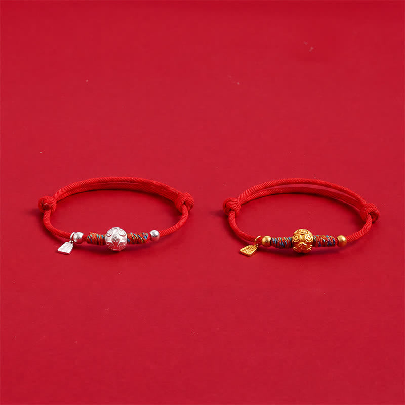 Buddha Stones Bracelet de protection tissé à la main en argent sterling 999 avec cordon rouge - image 10