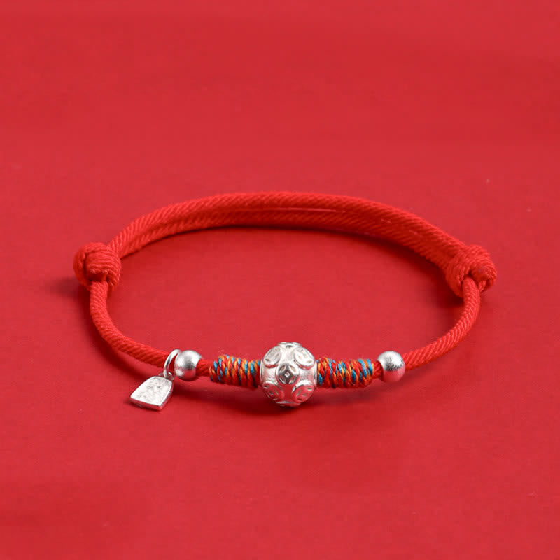 Buddha Stones Bracelet de protection tissé à la main en argent sterling 999 avec cordon rouge - Pièce de monnaie chinoise argentée, cordon rouge - image 9
