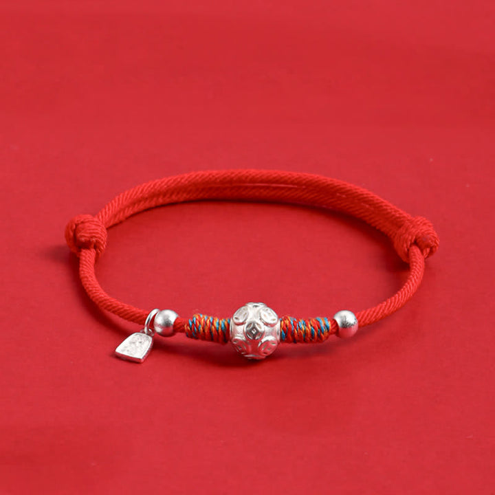 Buddha Stones Bracelet de protection tissé à la main en argent sterling 999 avec cordon rouge - Pièce de monnaie chinoise argentée, cordon rouge - image 9