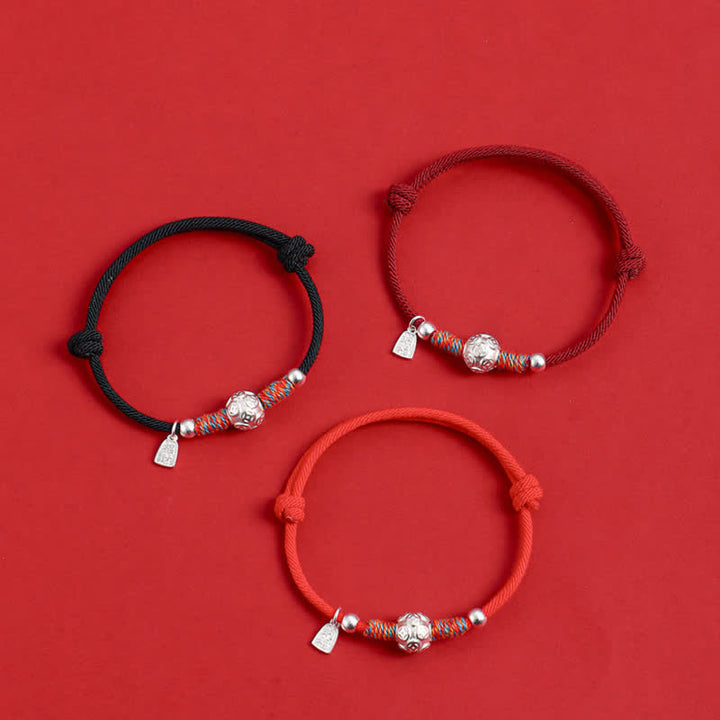 Buddha Stones Bracelet de protection tissé à la main en argent sterling 999 avec cordon rouge - image 24