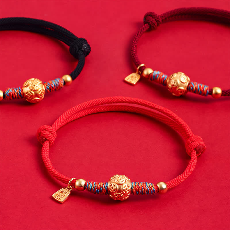 Buddha Stones Bracelet de protection tissé à la main en argent sterling 999 avec cordon rouge - image 0