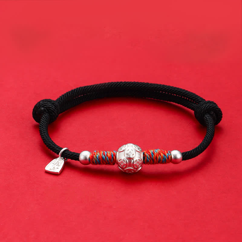 Buddha Stones Bracelet de protection tissé à la main en argent sterling 999 avec cordon rouge - Pièce de monnaie chinoise argentée, cordon noir - image 20