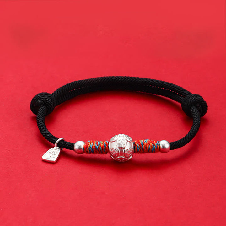 Buddha Stones Bracelet de protection tissé à la main en argent sterling 999 avec cordon rouge - Pièce de monnaie chinoise argentée, cordon noir - image 20