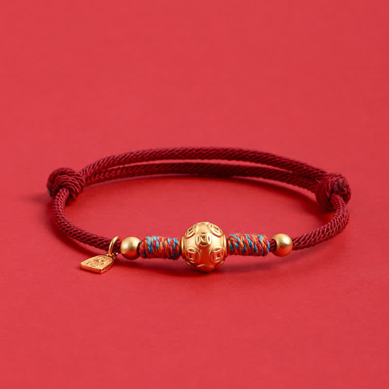 Buddha Stones Bracelet de protection tissé à la main en argent sterling 999 avec cordon rouge - Pièce de monnaie chinoise dorée, cordon rouge foncé - image 12