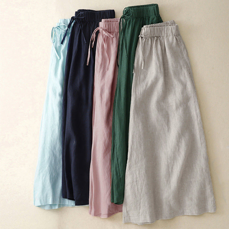 Pantalon Capri court à jambes larges et taille élastique pour femme, avec poches, motif Buddha Stones - image 1