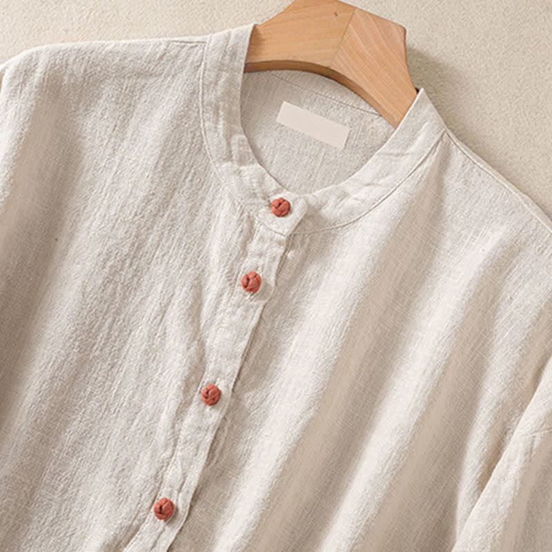 Chemise à manches longues pour femme, col rond, boutons, motif Buddha Stones , avec poches - image 18