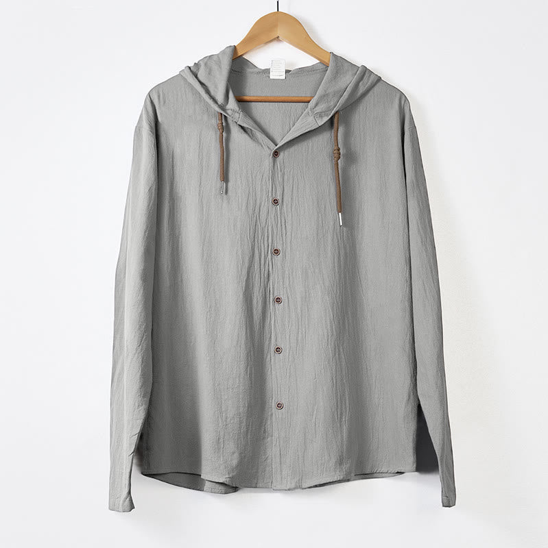 Chemise homme à manches longues, capuche et cordon de serrage, couleur unie, motif Buddha Stones - Gris foncé - US/UK/AU44，EU54 (3XL) - image 10