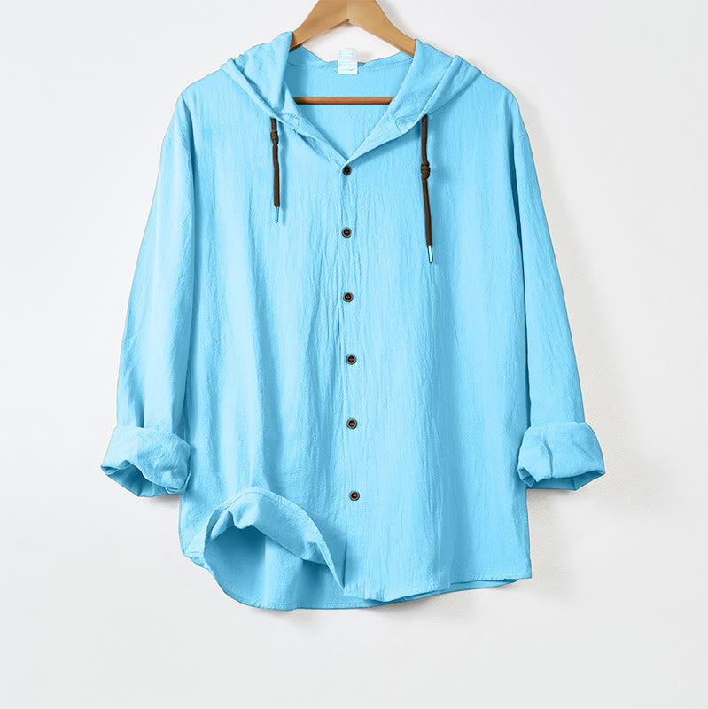Chemise homme à manches longues, capuche et cordon de serrage, couleur unie, motif Buddha Stones - Bleu ciel clair - US/UK/AU44，EU54 (3XL) - image 13