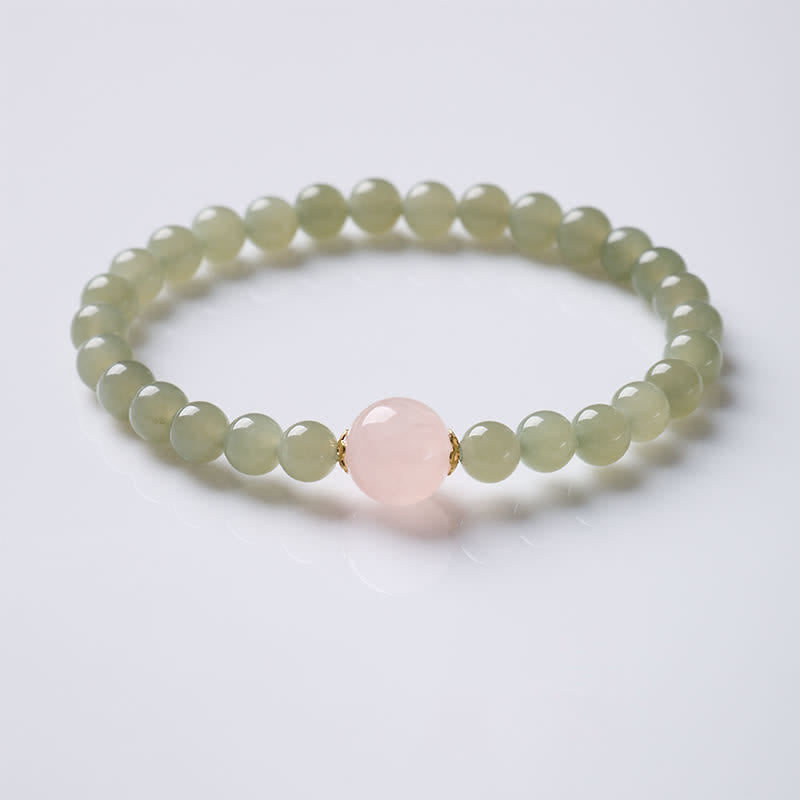 Buddha Stones Bracelet harmonieux en quartz rose et jade, style chinois moderne - image 1