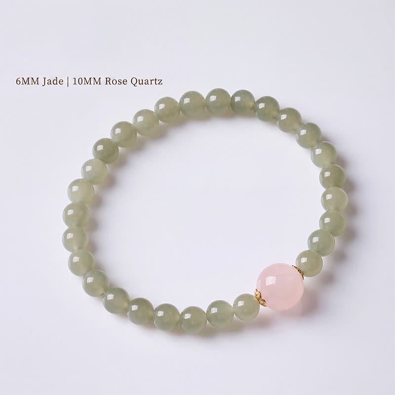 Buddha Stones Bracelet harmonieux en quartz rose et jade, style chinois moderne - image 2