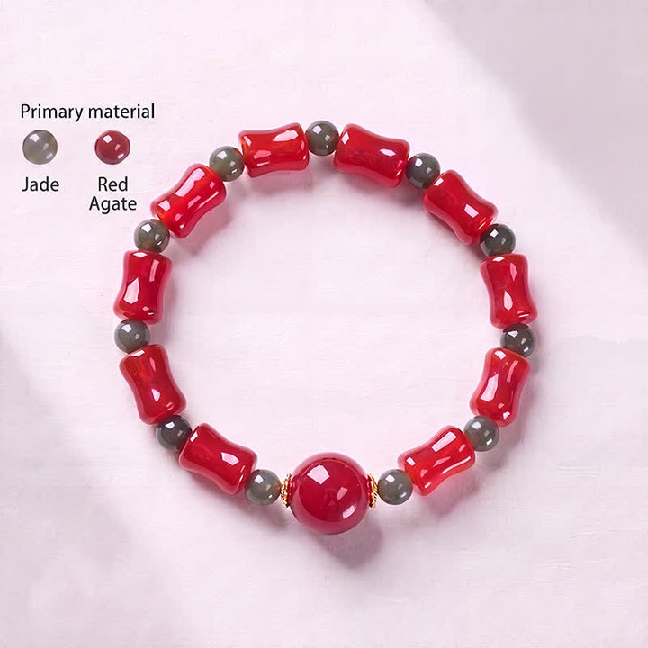 Buddha Stones Bracelet de croissance en agate rouge chinoise et bambou, nouveau modèle chinois - image 2