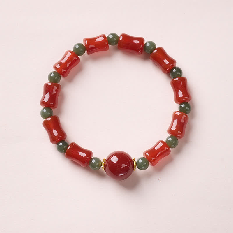 Buddha Stones Bracelet de croissance en agate rouge chinoise et bambou, nouveau modèle chinois - Modèle en bambou (Tour de poignet : 14 à 16 cm) - image 0