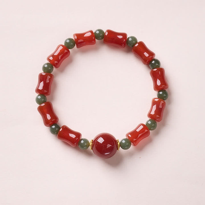 Buddha Stones Bracelet de croissance en agate rouge chinoise et bambou, nouveau modèle chinois - Modèle en bambou (Tour de poignet : 14 à 16 cm) - image 0