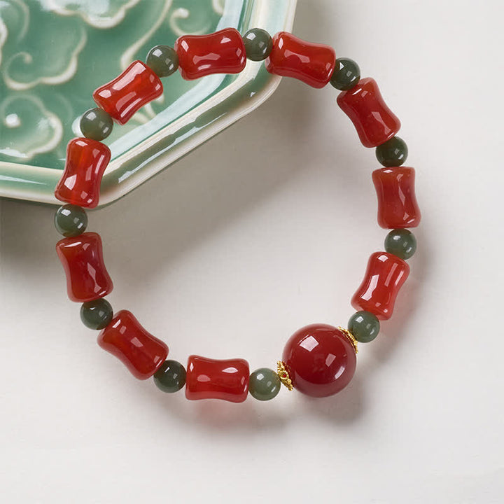 Buddha Stones Bracelet de croissance en agate rouge chinoise et bambou, nouveau modèle chinois - image 1