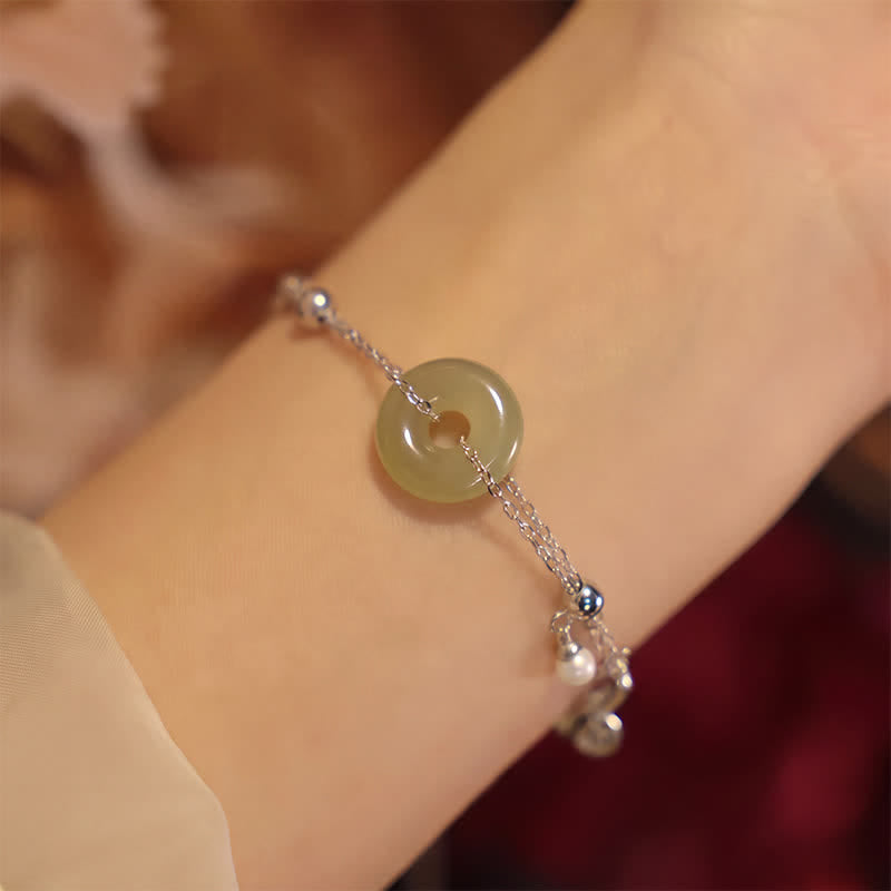 Buddha Stones Bracelet porte-bonheur en argent sterling 925 et boucle de la paix en jade Hetian - image 2