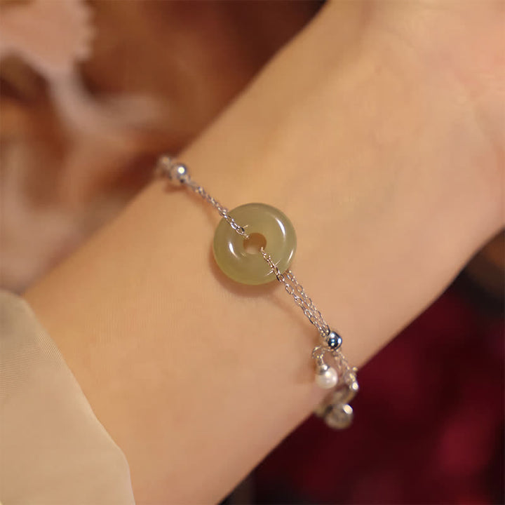 Buddha Stones Bracelet porte-bonheur en argent sterling 925 et boucle de la paix en jade Hetian - image 2