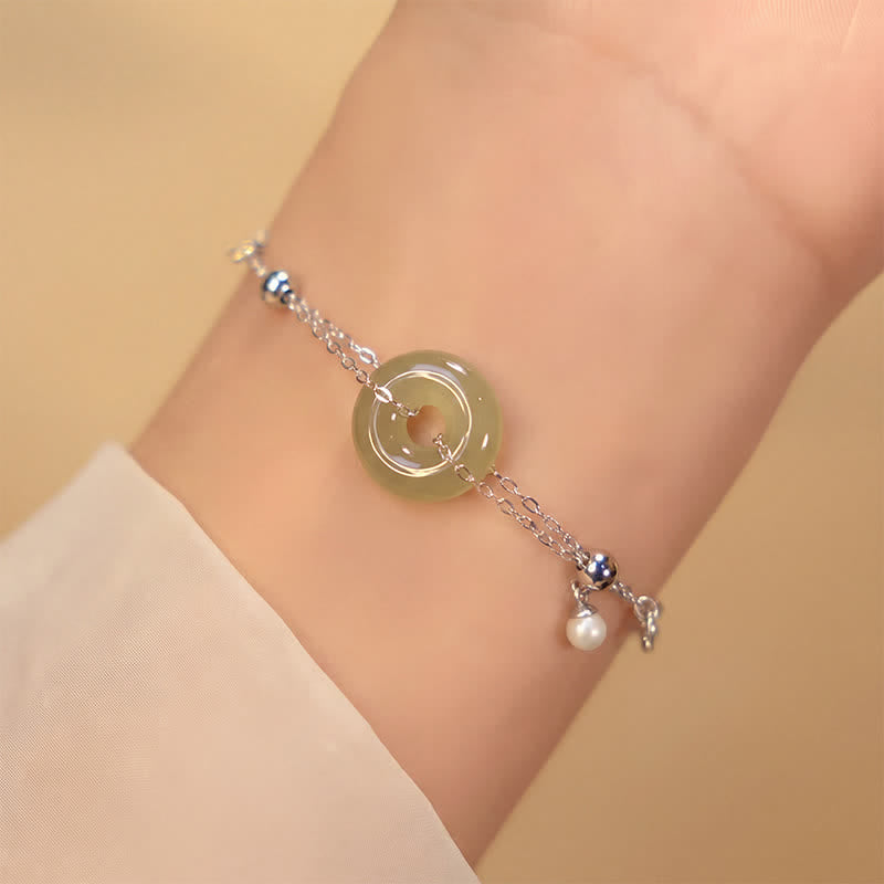 Buddha Stones Bracelet porte-bonheur en argent sterling 925 et boucle de la paix en jade Hetian - Boucle de la Paix (Tour de poignet : 16–19 cm) - image 0