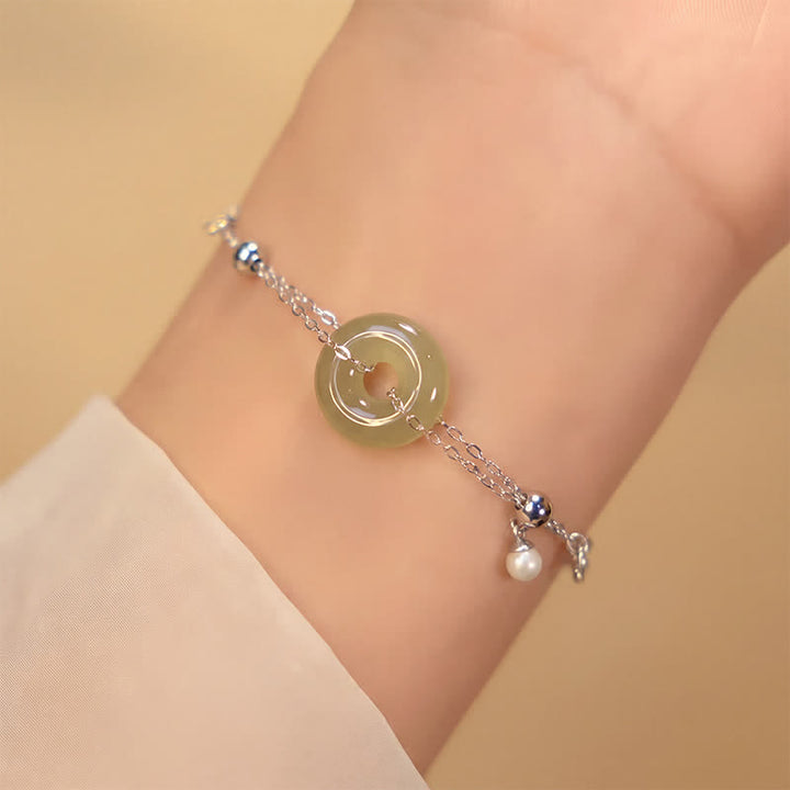 Buddha Stones Bracelet porte-bonheur en argent sterling 925 et boucle de la paix en jade Hetian - Boucle de la Paix (Tour de poignet : 16–19 cm) - image 0