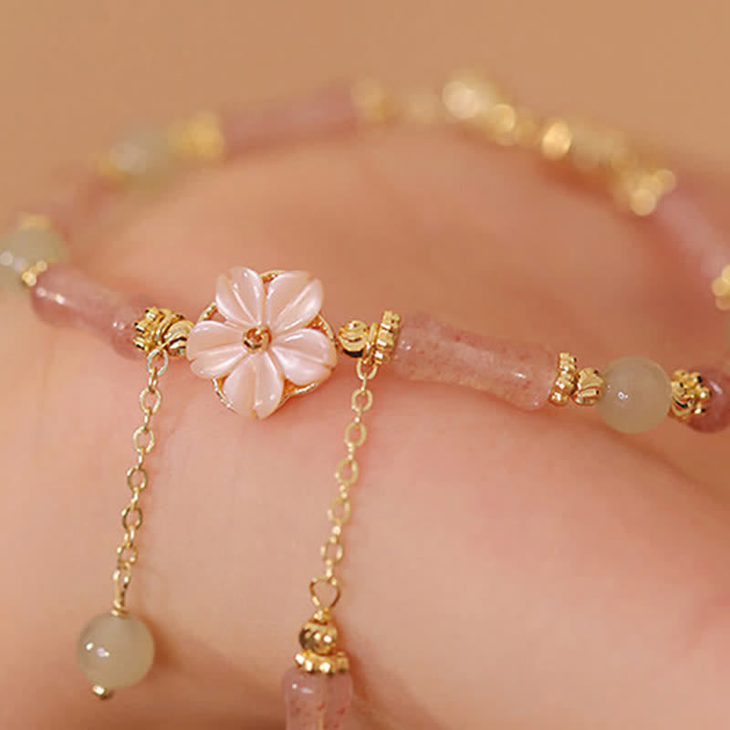 Buddha Stones Bracelet romantique en quartz fraise et bambou Hetian Jade Hetian - image 12