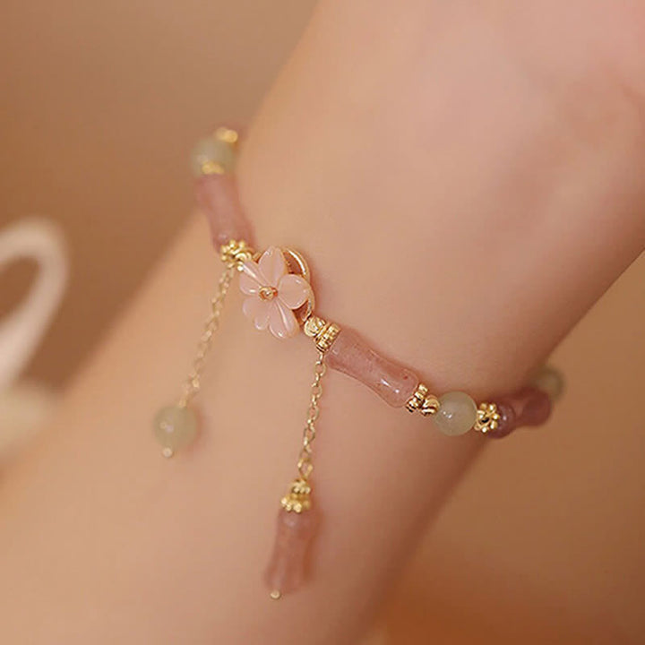 Buddha Stones Bracelet romantique en quartz fraise et bambou Hetian Jade Hetian - image 4
