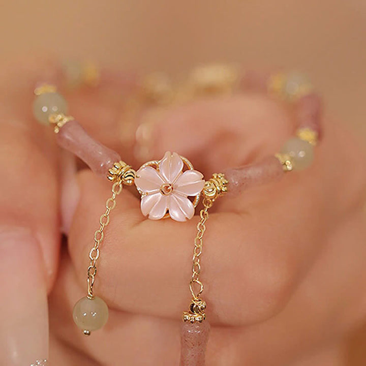 Buddha Stones Bracelet romantique en quartz fraise et bambou Hetian Jade Hetian - image 14