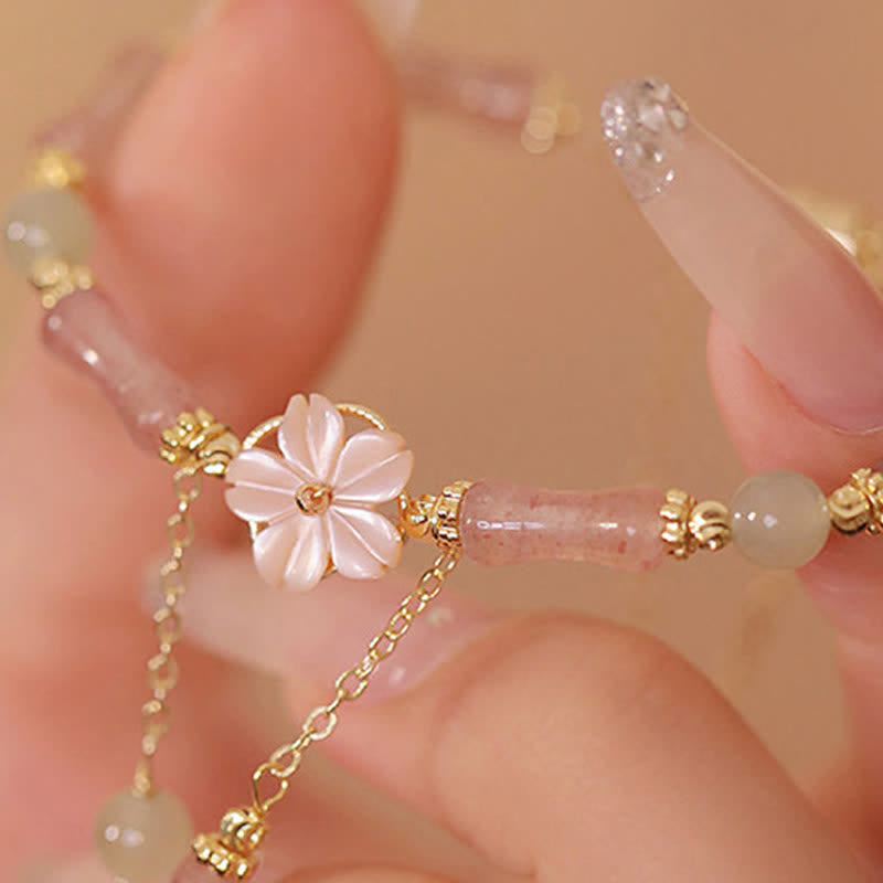 Buddha Stones Bracelet romantique en quartz fraise et bambou Hetian Jade Hetian - image 13