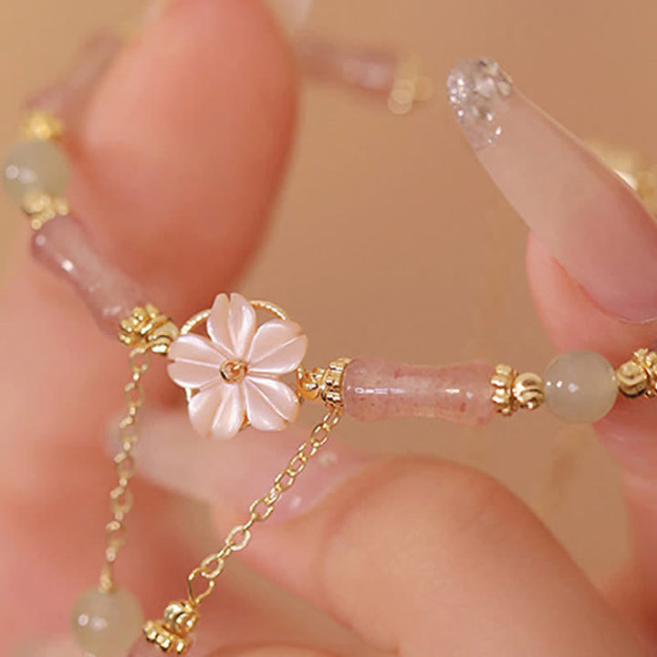 Buddha Stones Bracelet romantique en quartz fraise et bambou Hetian Jade Hetian - image 13
