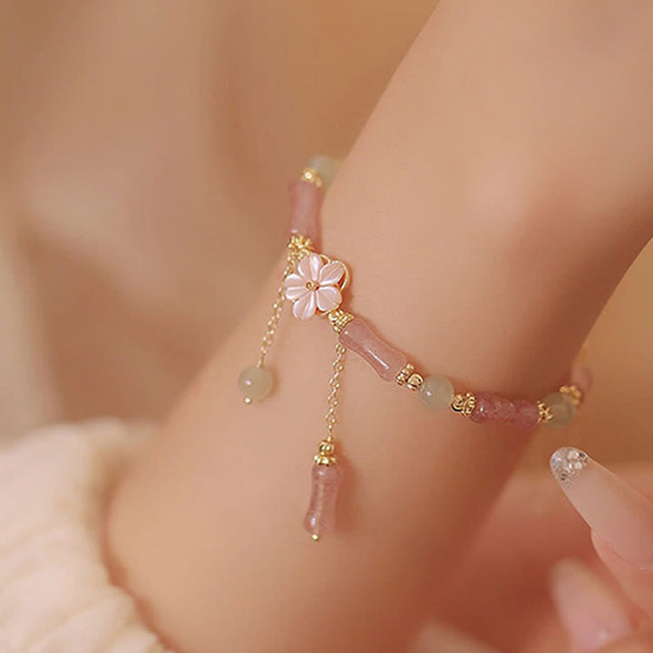 Buddha Stones Bracelet romantique en quartz fraise et bambou Hetian Jade Hetian - image 3