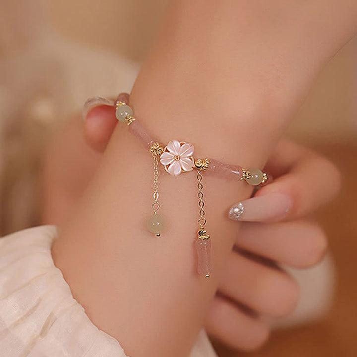 Buddha Stones Bracelet romantique en quartz fraise et bambou Hetian Jade Hetian - image 2