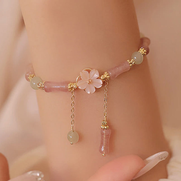 Buddha Stones Bracelet romantique en quartz fraise et bambou Hetian Jade Hetian - image 1
