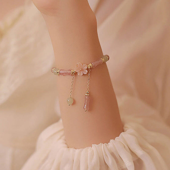 Buddha Stones Bracelet romantique en quartz fraise et bambou Hetian Jade Hetian - image 11