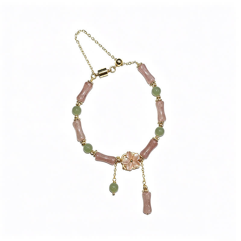 Buddha Stones Bracelet romantique en quartz fraise et bambou Hetian Jade Hetian - image 15