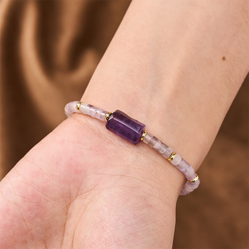Buddha Stones Bracelet cylindrique à facettes en améthyste, amazonite, quartz fraise et sodalite Truth - image 2