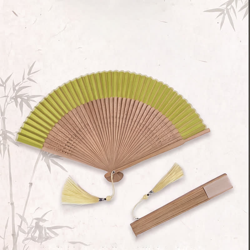 Buddha Stones Ventilateur pliant bicolore en bambou de style oriental - image 3