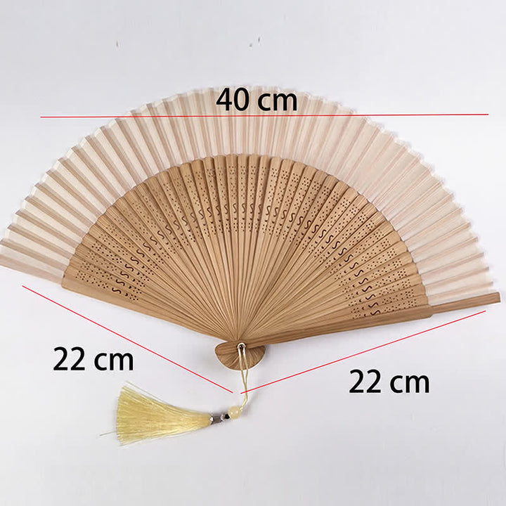 Buddha Stones Ventilateur pliant bicolore en bambou de style oriental - image 8