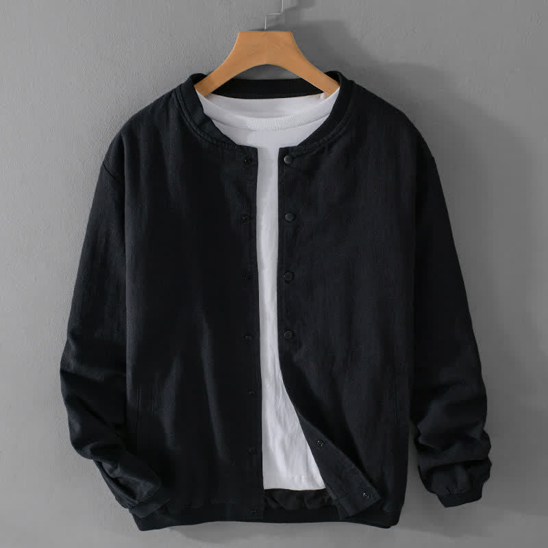 Buddha Stones Veste homme unie à boutons, style minimaliste et décontracté, avec poches, idéale pour le printemps - Noir - US/UK/AU42，EU52 (3XL) - image 8